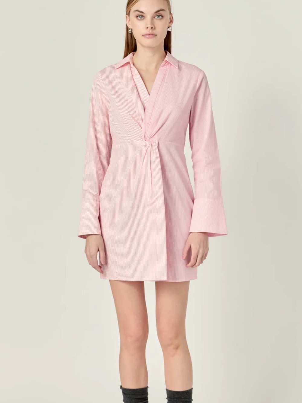 ENGLISH FACTORY Striped Combo Twist Shirt Dress Cotton Pink White Size Small